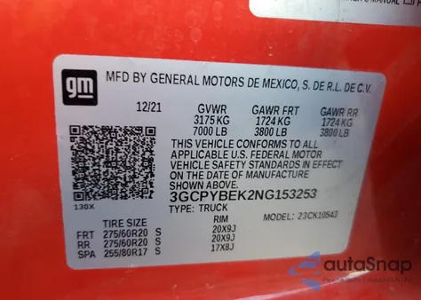 2022 Chevrolet Silverado Ltd K1500 Custom z USA, uszkodzony, nr VIN 3GCPYBEK2NG153253